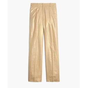 J Crew Gold Shimmer Linen Blend Wide Leg Pleated Pants US Women's 2 Petite New